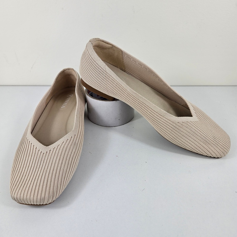 Vivaia Womens 5.5 Square-Toe Margot 2.0 V-Cut Ballet Flats Slip On Oatmeal Beige